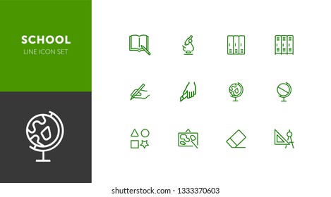 School line icon set. Microscope, globe, cabins. Education concept. Can be used for topics like biology, geometry, geography
