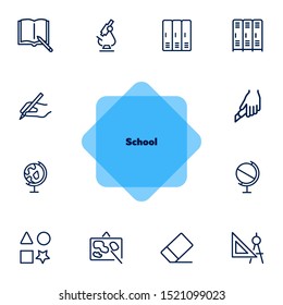 School line icon set. Microscope, globe, cabins. Education concept. Can be used for topics like biology, geometry, geography