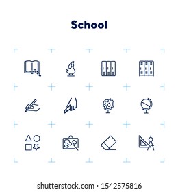 School line icon set. Microscope, globe, cabins. Education concept. Can be used for topics like biology, geometry, geography