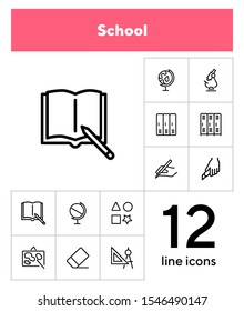 School line icon set. Microscope, globe, cabins. Education concept. Can be used for topics like biology, geometry, geography