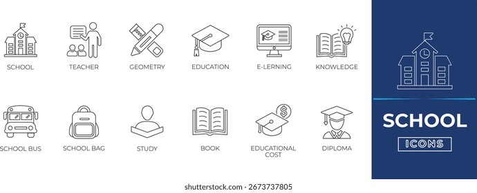 School line icon set. Simple icons collection.