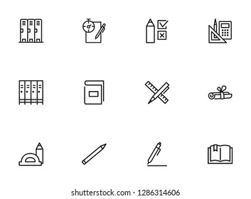 School line icon set. Test, exam, book, pen. Education concept. Can be used for topics like learning, training, college