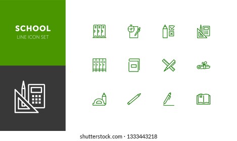 School line icon set. Test, exam, book, pen. Education concept. Can be used for topics like learning, training, college