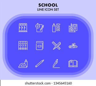 School line icon set. Test, exam, book, pen. Education concept. Can be used for topics like learning, training, college