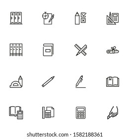 School line icon set. Test, exam, book, pen. Education concept. Can be used for topics like learning, training, college