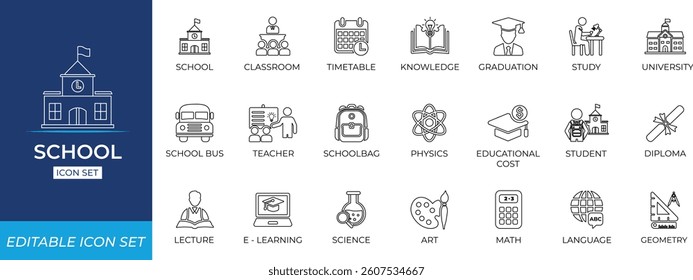 School line icon set - vector illustration.