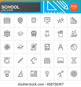 School line icons set, education outline vector symbol collection, linear colorful pictogram pack isolated on white, pixel perfect logo illustration