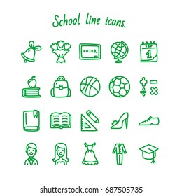 School line icons set. September 1. Day of knowledge.