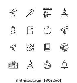 School line icons set. Stroke vector elements for trendy design. Simple pictograms for mobile concept and web apps. Vector line icons isolated on a white background. 