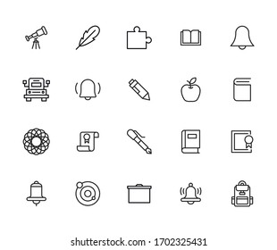 School line icons set. Stroke vector elements for trendy design. Simple pictograms for mobile concept and web apps. Vector line icons isolated on a white background. 