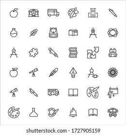 School line icons set. Stroke vector elements for trendy design. Simple pictograms for mobile concept and web apps. Vector line icons isolated on a white background. 