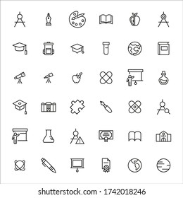 School line icons set. Stroke vector elements for trendy design. Simple pictograms for mobile concept and web apps. Vector line icons isolated on a white background. 