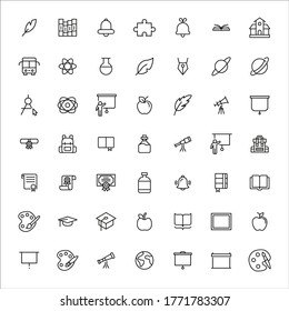 School line icons set. Stroke vector elements for trendy design. Simple pictograms for mobile concept and web apps. Vector line icons isolated on a white background. 