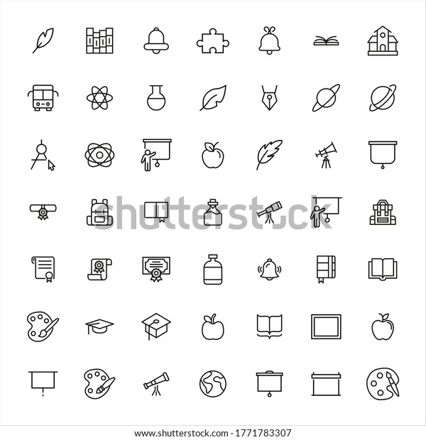 School line icons set.\
Stroke vector elements for trendy design. Simple pictograms for\
mobile concept and web apps. Vector line icons isolated on a white\
background. 