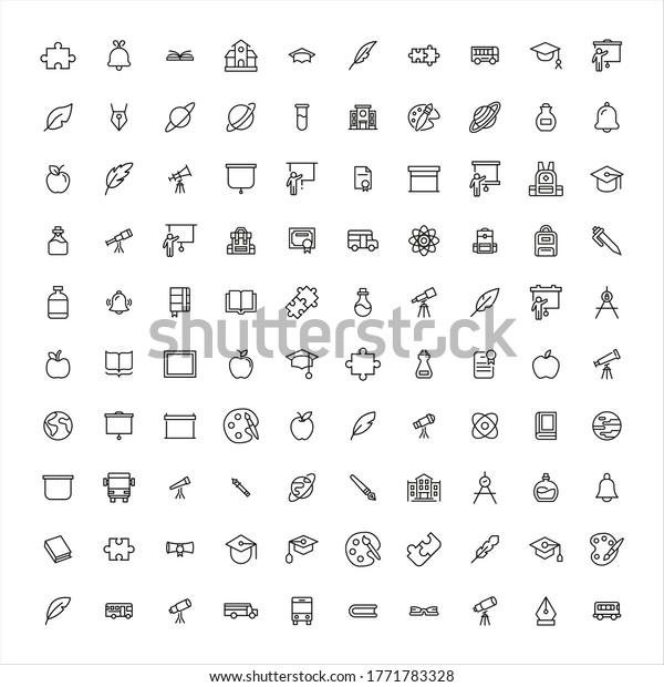 School line icons set.\
Stroke vector elements for trendy design. Simple pictograms for\
mobile concept and web apps. Vector line icons isolated on a white\
background. 