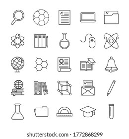 School line style icon set design, education class lesson knowledge preschooler study learning classroom and primary theme Vector illustration