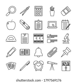 School line style icon set design, Education class lesson and knowledge theme Vector illustration