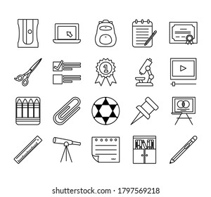School line style icon set design, Education class lesson and knowledge theme Vector illustration