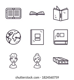 School Line Style Icon Set Design, Education Class Lesson And Knowledge Theme Vector Illustration