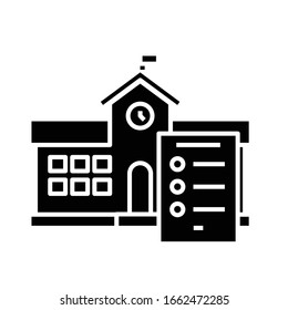 Icono negro de lista escolar, ilustración conceptual, símbolo plano vectorial, signo de glifo.