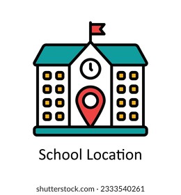 Ilustración de diseño de iconos de esquema rellenado de ubicación de escuela. Mapa y símbolo de navegación en el fondo blanco Archivo EPS 10