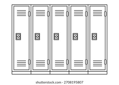 School locker line illustration vector for room or isolated office line design. Minimal and versatile with clean details for signage or web by designers. Ideal for gym outline and education. Vector il