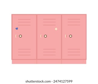 School locker, metal cabinet with locks, wardrobe for storage kids clothes and supplies vector illustration