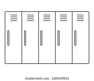School locker for personal belongings. Sketch. Vector illustration. Dressing room furniture. School theme. Coloring book for children. Doodle style. Outline on isolated background. 
