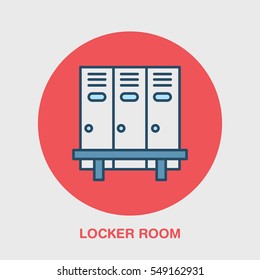 School locker room vector icon. Cloakroom sign, wardrobe thin line colored pictogram. Interior illustration.