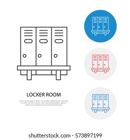 School locker room vector icon. Cloakroom sign, wardrobe thin line pictogram. Interior illustration