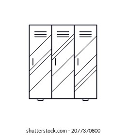 School locker storage of things, box dressing, line art. Storage system for students belongings. Vector illustration