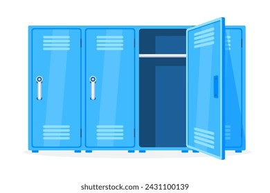 School locker. Students metal lockers. Furniture store. Vector illustration