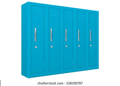 School lockers. Light blue 5 piece section. Vector illustration isolated on white background.