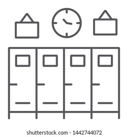 School lockers thin line icon, gym and changing, closet sign, vector graphics, a linear pattern on a white background, eps 10.