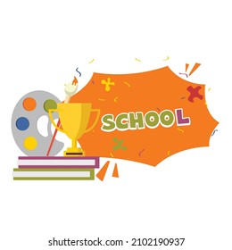 Diseño del logo de la escuela. Ilustración vectorial del día nacional de la educación, libros, íconos de pincel y lápiz 