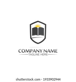 logotipo escolar y educación, vector, ilustración y logotipo del libro para la web de estudio, la pluma, el taller y el aprendizaje de los medios de Internet icono en línea en el teléfono