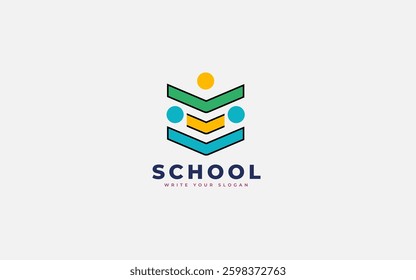School logo with students and books