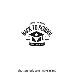 School logo vector. Monochrome vintage style design educational learning sign. Back to school, university, college retro stamp. Black and white education emblem on white background.