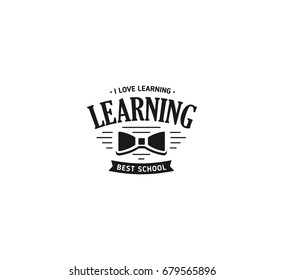 School logo vector. Monochrome vintage style design educational learning sign. Back to school, university, college retro stamp. Black and white education emblem on white background.