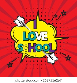  school love text vector design. Welcome back to school greeting in doodle space for typography with pencil, bulb, chalkboard and arts materials elements. Vector illustration school greeting