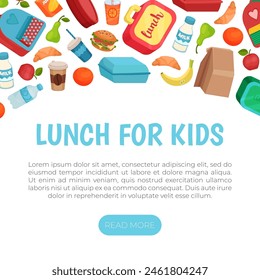 School Lunch Banner Design with Healthy Meal for Kids Vector Template
