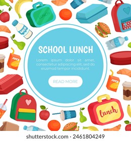 School Lunch Banner Design with Healthy Meal for Kids Vector Template