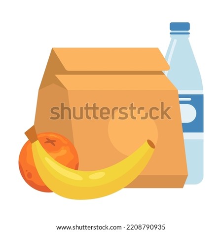 School lunch box for children vector illustration. Lunchbox with healthy food in backpacks for kids on white background. Lunch time in school, food boxes, picnic concept