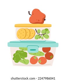 Icono plano de la caja de almuerzo escolar Nutrición equilibrada Frutos sanos. Ilustración del vector