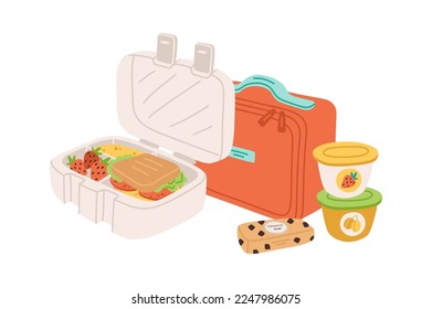 School lunch box flat icon Balanced nutrition Sandwich and puree. Vector illustration