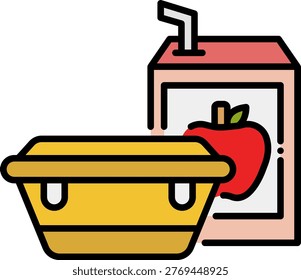 School Lunch Box with Juice Box Icon Illustration