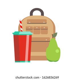 School lunch box. Kids school lunches icons in flat style. Vector flat design illustration.