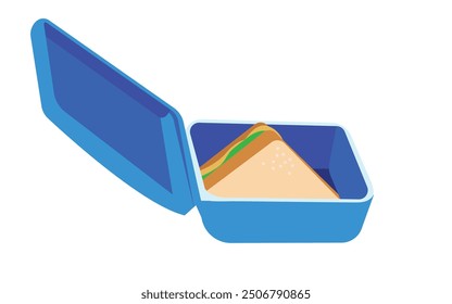 School lunch box vector illustration. Lunchbox for kids. Container with sandwich. Homemade nutrition. Healthy food concept.