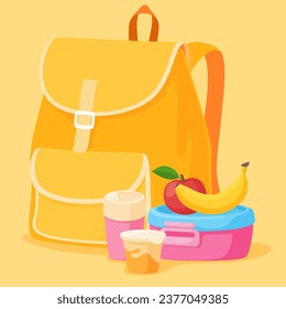 School lunch boxes. Packed lunch or snack. Container for carrying food. Vector illustration