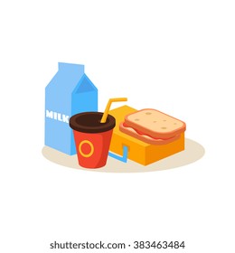 School Lunch. Education Flat Design Vector Illustration